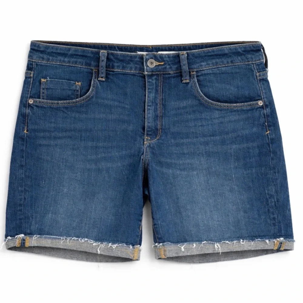 Pilcro Anthropologie Mid Rise Slim Denim Shorts Size 32 Cuffed Raw Hem - Picture 1 of 10